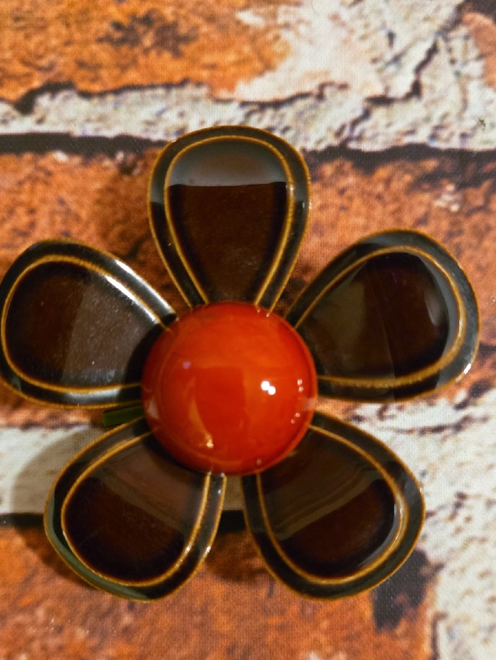 Brown and Orange Flower Brooch